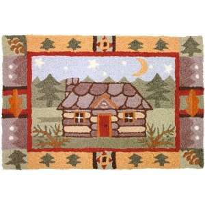 Log Cabin at Night Country Area Rug 