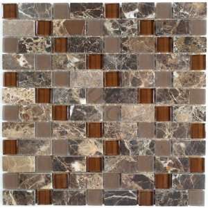   Brown Brick and Square Glossy & Frosted Glass and Stone Tile   18300