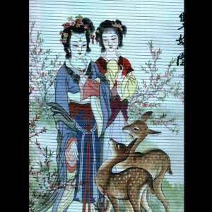  Flirting Geishi with Deer Bamboo Wall Scroll Everything 