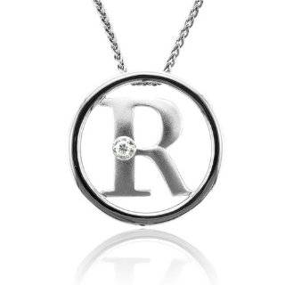 Sterling Silver Alphabet Initial Letter R Diamond Pendant Necklace (HI 