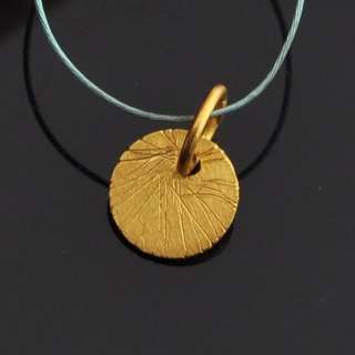 18k Solid Yellow Gold Brushed Finish Disc Charm Pendant Finding  