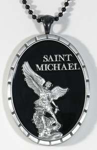 Saint Michael Pendant Antique Silver & Nickel w/Chain  