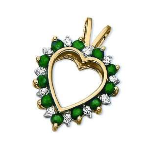  Yellow Gold 0.06 ct. Diamond with Alternating 5/8 ct. Emerald Heart 