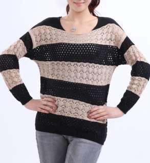 D574 Womens Hollow Striped Baggy Knitted Jumper 6/12  