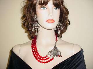 Heidi Daus Stamped Crystal Red Necklace& Earring Set  