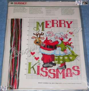 Sunset MERRY KISSMAS Mr. & Mrs. Claus,Santa Counted Cross Stitch 