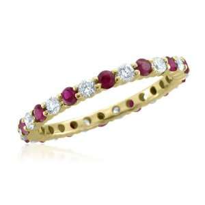 Natural Ruby Diamond Eternity Band Ring in 14k Yellow Gold Band (G 