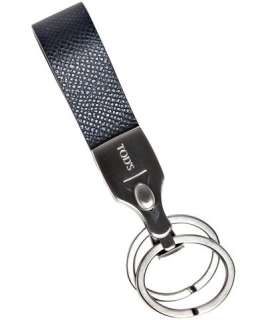 Tods navy leather looped double ring key chain