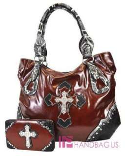   description n e w all new patent leather gothic cross studded handbag