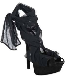 Fendi black suede Cinderella wrap around platform sandals   