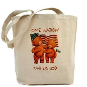  Tote Bag One Nation Under God Teddy Bears with US Flag 