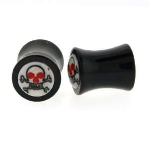   Flare Plug   Red Eyed Skull Logo   1 (25mm)   Sold as a Pair Jewelry