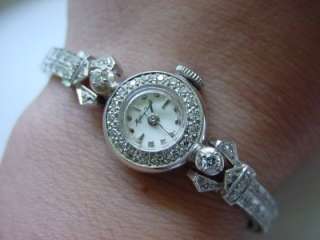 Vintage Ladis 14k White Gold Diamond Wrist Watch Mathoy Tissot  over 1 