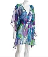 style #316356201 lime and blue splash print woven butterfly sleeve 