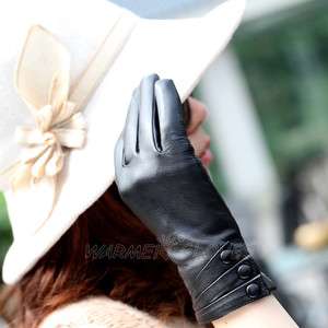   NEW WARMEN Womens GENUINE KID LEATHER Winter Warm gloves Black  