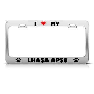 Lhasa Apso Paw Love Heart Dog license plate frame Stainless Metal Tag 