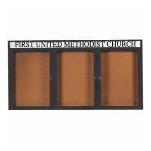  3 Door Alum Framed Bulletin Board W/ Header, Illum Bronze 