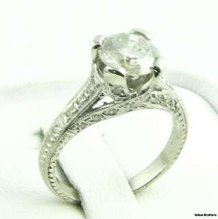   Round Cut Diamond Solitaire & Accents Engagement Ring   Solid Platinum