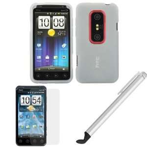   Screen Protector + Silver Stylus with Flat Tip for Sprint HTC EVO 3D