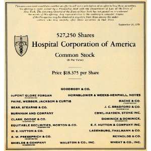  1970 Ad Hospital Corporation of American Common Stock 