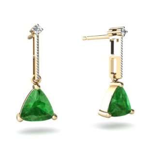  14K Yellow Gold Trillion Genuine Emerald Earrings Jewelry