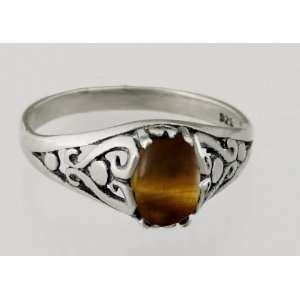 Beautiful Sterling Silver Filigree Ring Featuring a Genuine Tiger 