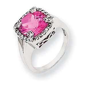    14k White Gold Created Pink Sapphire and Diamond Ring Jewelry