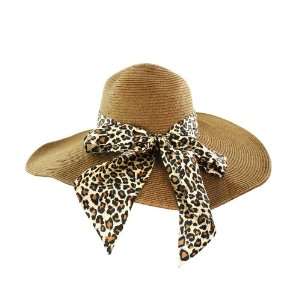 Faddism Stylish Women Summer Straw Hat Brown Design with Brown Leopard 