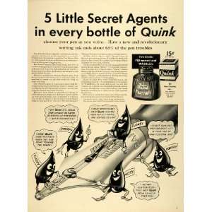 1939 Ad Parker Pen Quink Fountain Ink Bottle Writing Utensils Products 