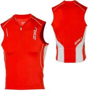  2XU Endurance 3 Pocket Tri Jersey   Sleeveless   Mens Red 