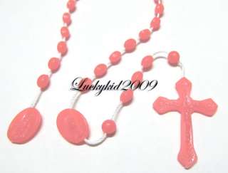 11 color Glow in the dark Plastic Cross rosary necklace Bead chain 