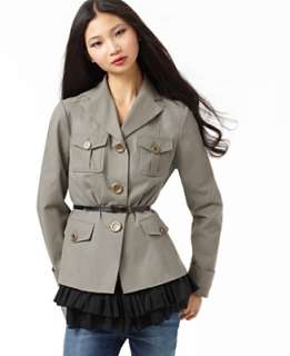 Kensie Jacket, Military Ruffled with Belt   Jackets & Coats   Womens 
