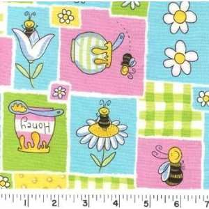  45 Wide HONEY BEES PINK Fabric By The Yard Arts, Crafts 