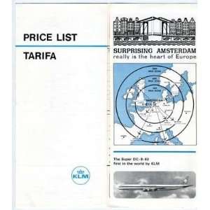  KLM In Flight Tariff Price List 1960s Liquor Perfume 
