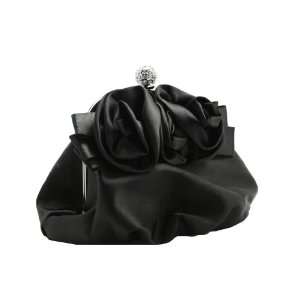  Black Satin Sophisticated Clutch Evening Purse with High 