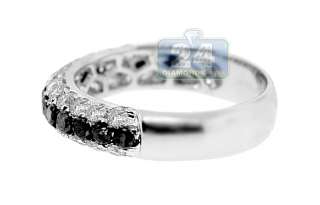 14K White Gold 1.43 ct Black & White Diamond Womens Wedding Band Ring 