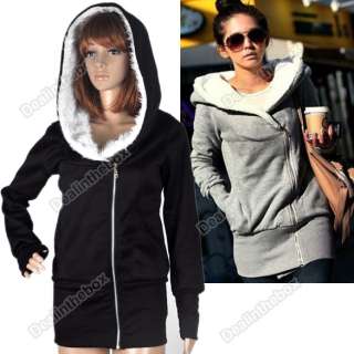 New korea Women Hoodie fleece Jacket Coat Warm Outerwear hooded Zip 