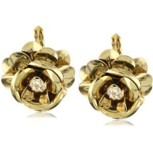 Betsey Johnson Large Gold Flower with Crystal Drop Earrings