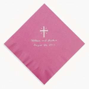 Personalized Silver Cross Beverage Napkins   Candy Pink   Tableware 