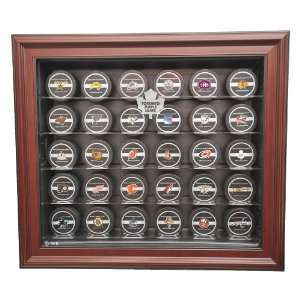  30 Puck Cabinet Style Display Case, Mahogany   Sports 