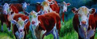 Print Hereford Cow Art Painting Watercolor Curious  