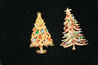   RHINESTONE CHRISTMAS TREE PIN BROOCH LOT SIGNED ART LOOK   