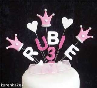 PRINCESS BIRTHDAY NAME/AGE CAKE TOPPER WITH CROWNS  
