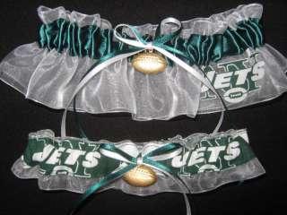 Handcrafted Bridal Garter Set New York Jets NFL Fabric  