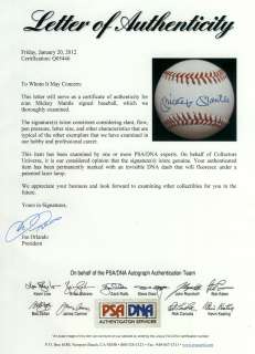 MICKEY MANTLE SIGNED AUTOGRAPHED OAL BASEBALL BALL PSA/DNA #Q05446 