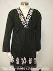   Floral Embroidered Neckline & Hem Wrap Black Tunic Top M feminine
