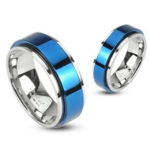   Stainless 2 Tone Double Layered Ring with Blue IP Spinning Center, 12