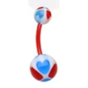  Bioflex Belly Button Navel Ring with Blue and Red Heart 