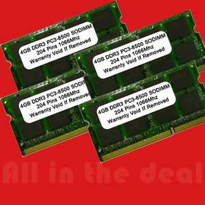 16GB PC3 8500 1066MHZ DDR3 SODIMM 204 PIN MEMORY RAM  
