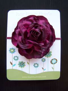 Infant Newborn Thin Skinny Boutique Flower Headband Burgundy Wine Rose 